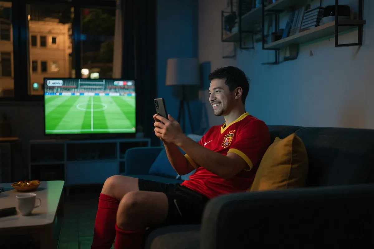 用手機觀看足球直播示意圖